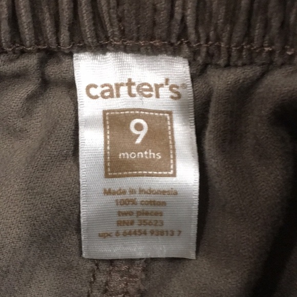 Carter’s Baby Boy 9M Brown Taupe Corduroy Pull On Pants 100% Cotton - Picture 3 of 5